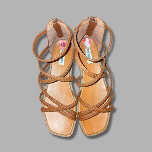 Steve Madden Braided Multi Strap Flat Sandals Zip Closure Brown Women’s Size 10
